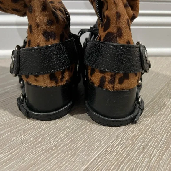 Miu Miu Leopard Motorcycle Biker Boots 38 1/2 - Picture 9 of 13